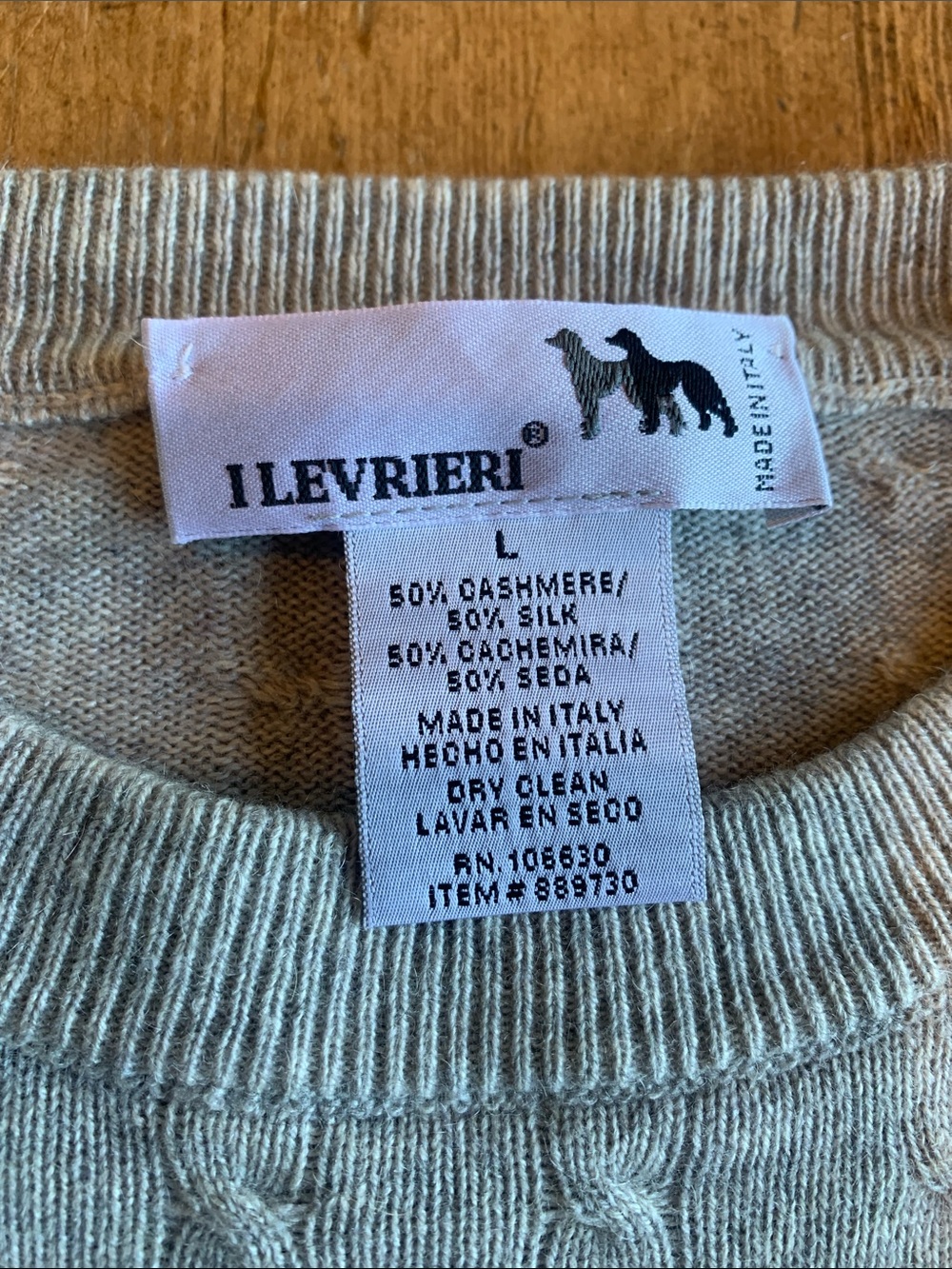 I Levrieri Italian Cashmere Silk Light Gray Cable-Knit Crewneck Sweater - Picture 2 of 16